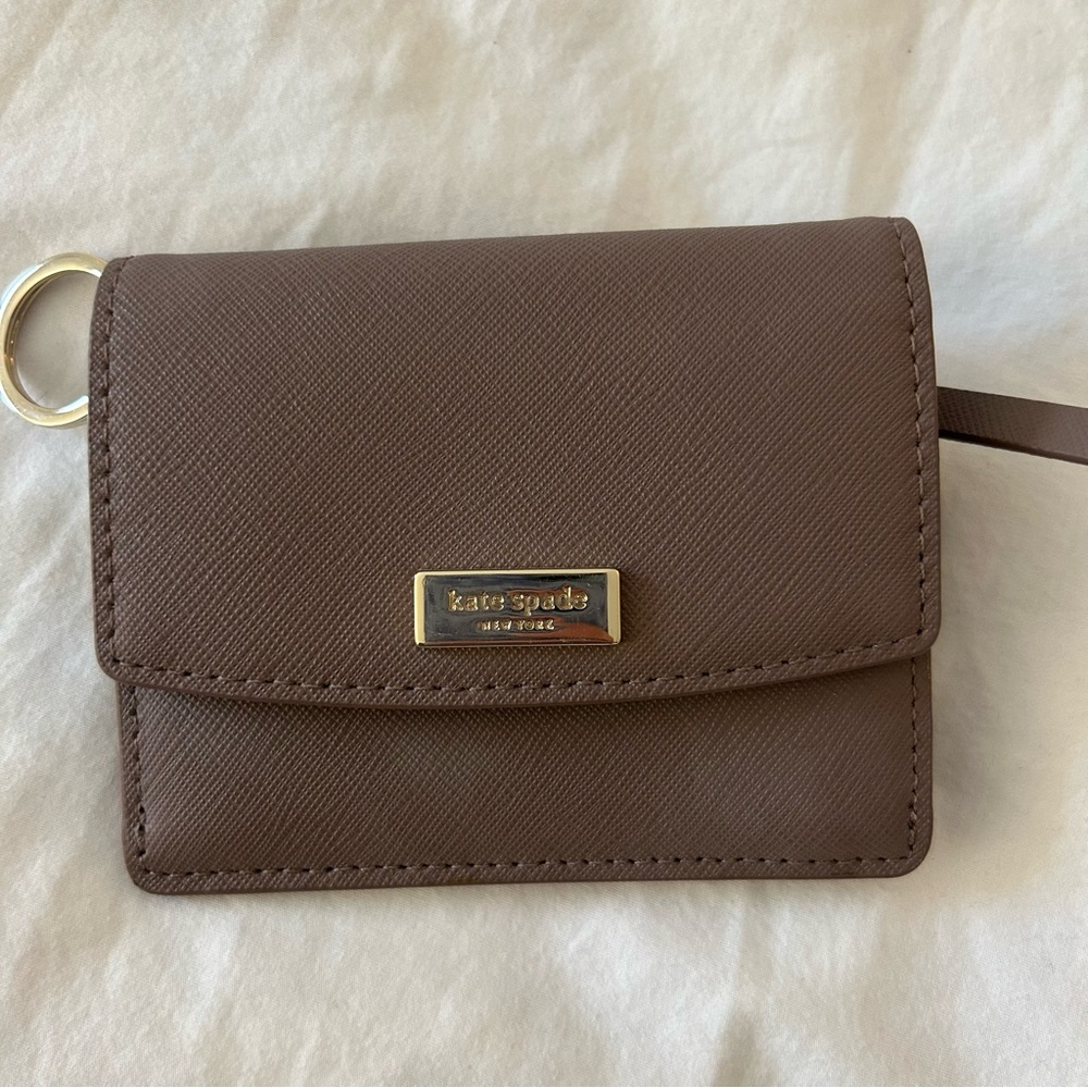 Kate Spade Card Wallet Brown Tan Leather Small Keychain Petty Laurel Way NWT